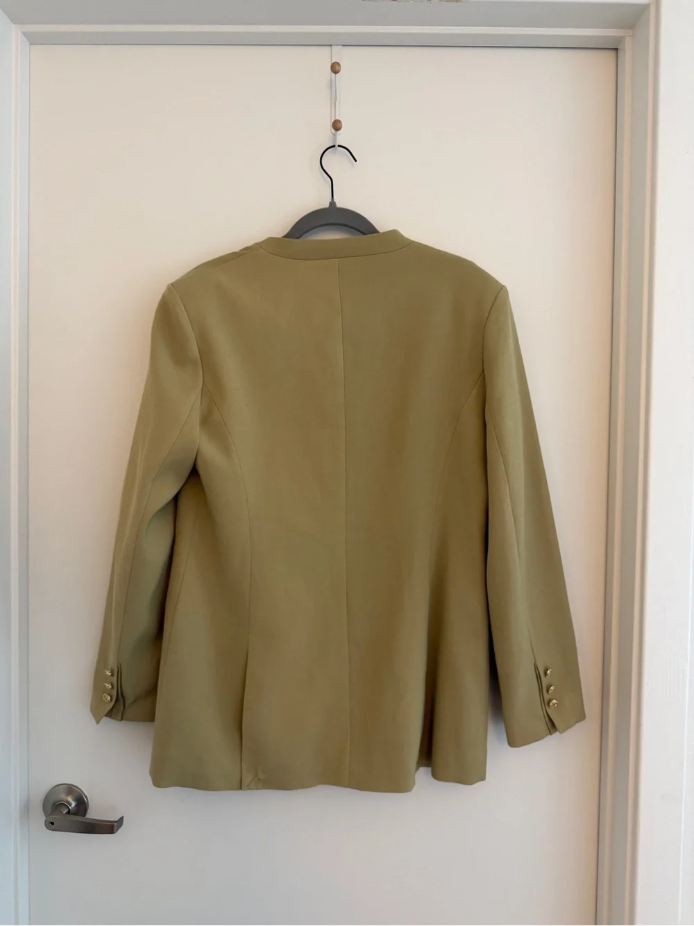 Commense Olive Green V-Neck Single-Button Blazer Gold Buttons